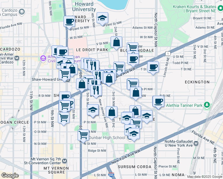 map of restaurants, bars, coffee shops, grocery stores, and more near 101 Independence Avenue Southeast in Washington