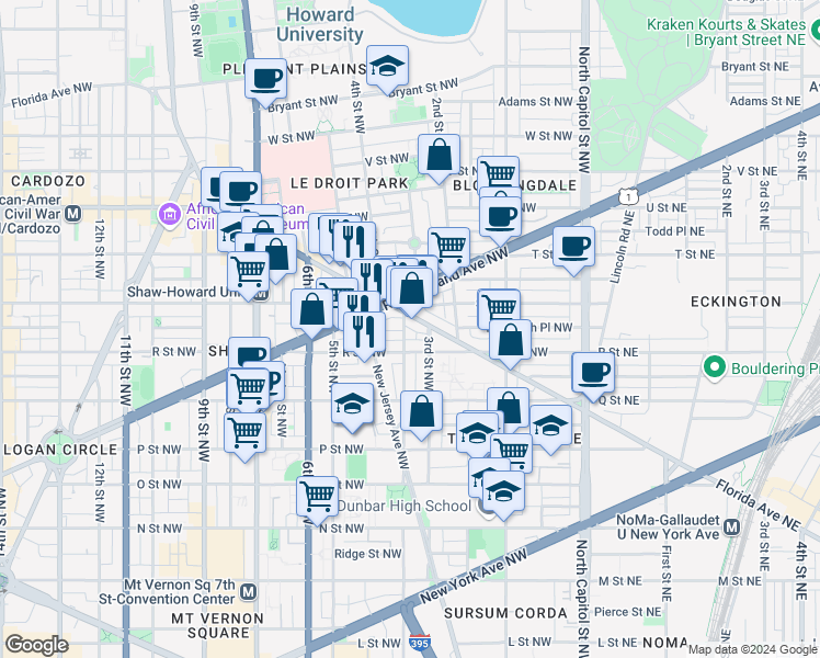 map of restaurants, bars, coffee shops, grocery stores, and more near 101 Independence Avenue Southeast in Washington