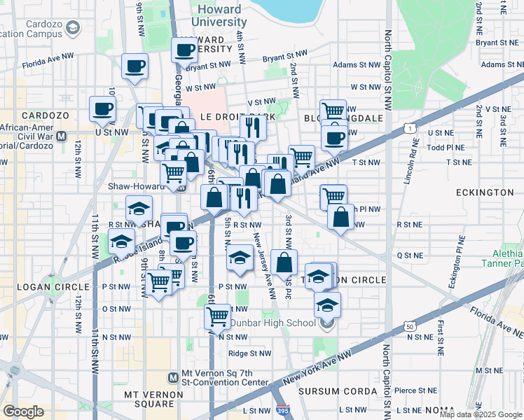 map of restaurants, bars, coffee shops, grocery stores, and more near 101 Independence Avenue Southeast in Washington