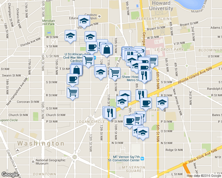 map of restaurants, bars, coffee shops, grocery stores, and more near 101 Independence Avenue Southeast in Washington