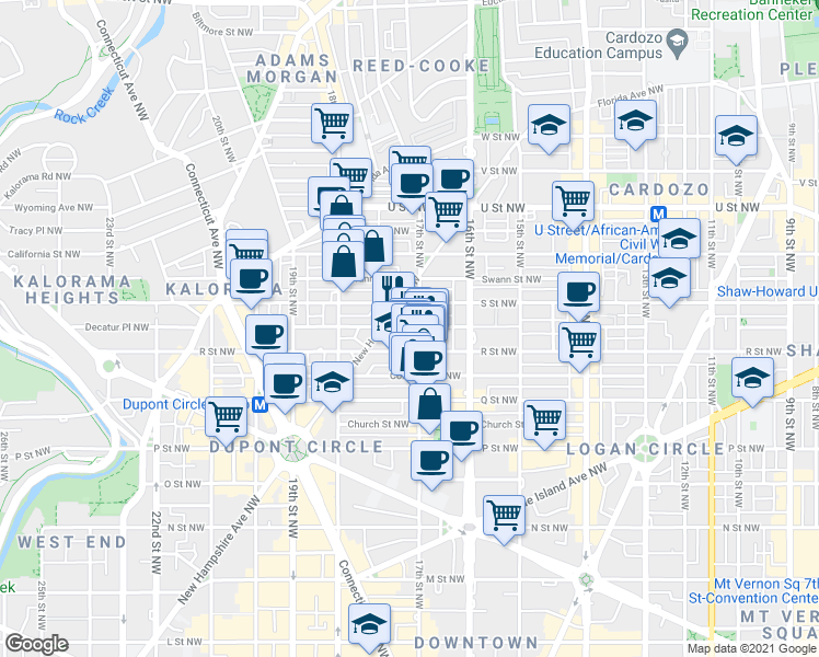 map of restaurants, bars, coffee shops, grocery stores, and more near 101 Independence Avenue Southeast in Washington