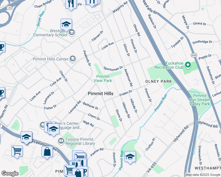 map of restaurants, bars, coffee shops, grocery stores, and more near 1923 Storm Drive in Falls Church