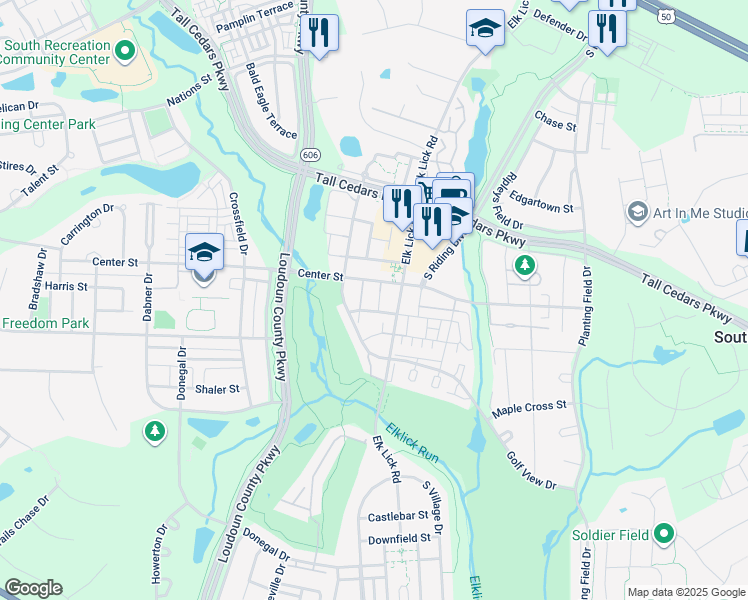 map of restaurants, bars, coffee shops, grocery stores, and more near 25453 Carberry Drive in Chantilly