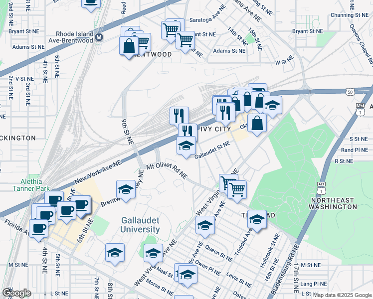 map of restaurants, bars, coffee shops, grocery stores, and more near 1907 Fairview Avenue Northeast in Washington