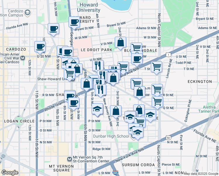 map of restaurants, bars, coffee shops, grocery stores, and more near 101 Independence Avenue Southeast in Washington