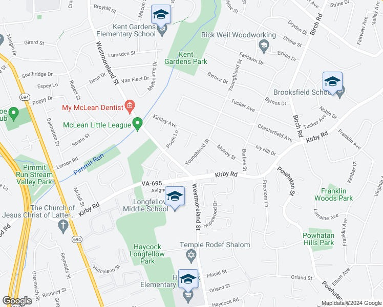 map of restaurants, bars, coffee shops, grocery stores, and more near 1912 Youngblood Street in McLean