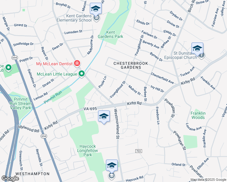 map of restaurants, bars, coffee shops, grocery stores, and more near 1912 Youngblood Street in McLean