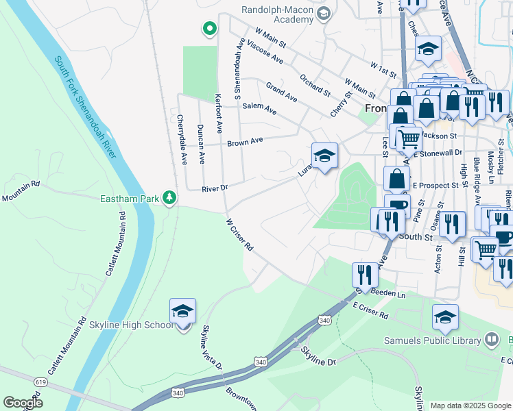 map of restaurants, bars, coffee shops, grocery stores, and more near 420 Luray Avenue in Front Royal