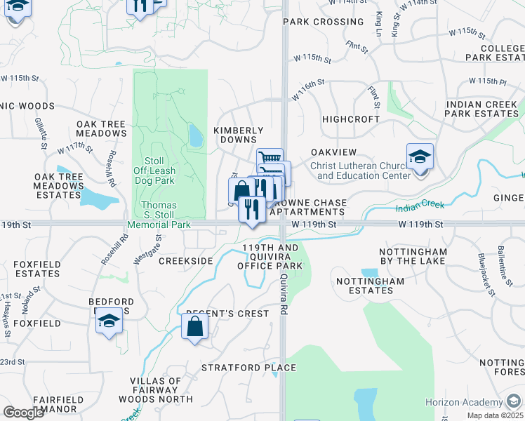 map of restaurants, bars, coffee shops, grocery stores, and more near 11904 West 119th Street in Overland Park