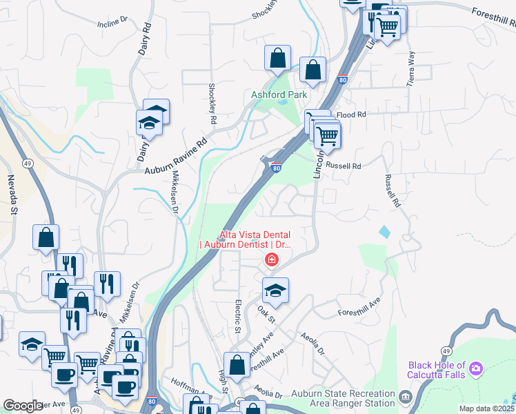 map of restaurants, bars, coffee shops, grocery stores, and more near 13021 Lincoln Way in Auburn