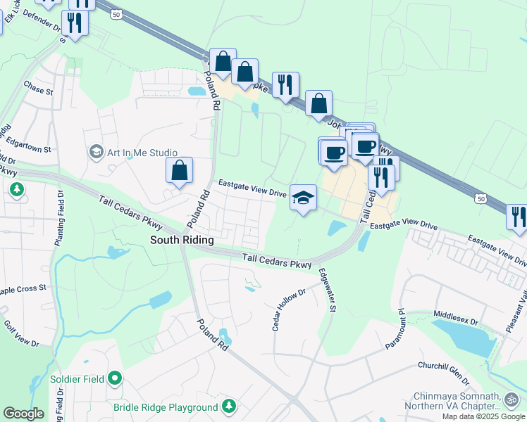 map of restaurants, bars, coffee shops, grocery stores, and more near 25442 Hopton House Terrace in Chantilly