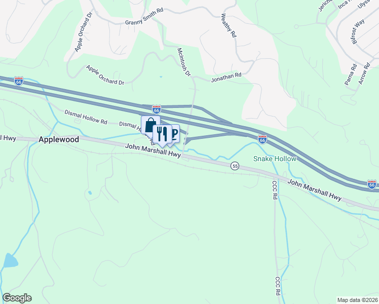map of restaurants, bars, coffee shops, grocery stores, and more near 4798-4836 John Marshall Highway in Linden