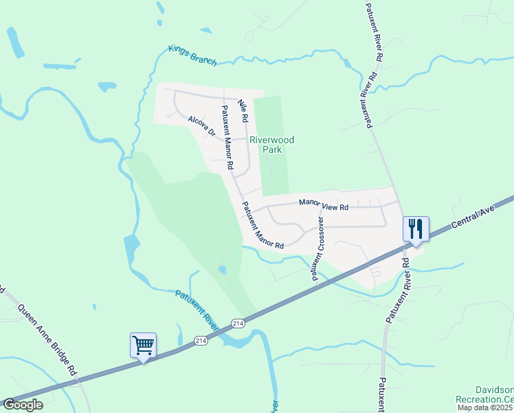 map of restaurants, bars, coffee shops, grocery stores, and more near 1544 Manor View Road in Davidsonville