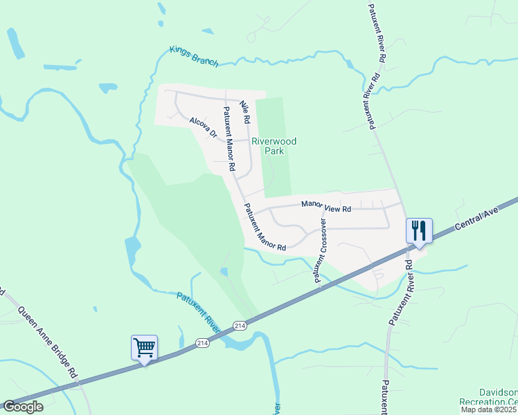 map of restaurants, bars, coffee shops, grocery stores, and more near 1544 Manor View Road in Davidsonville