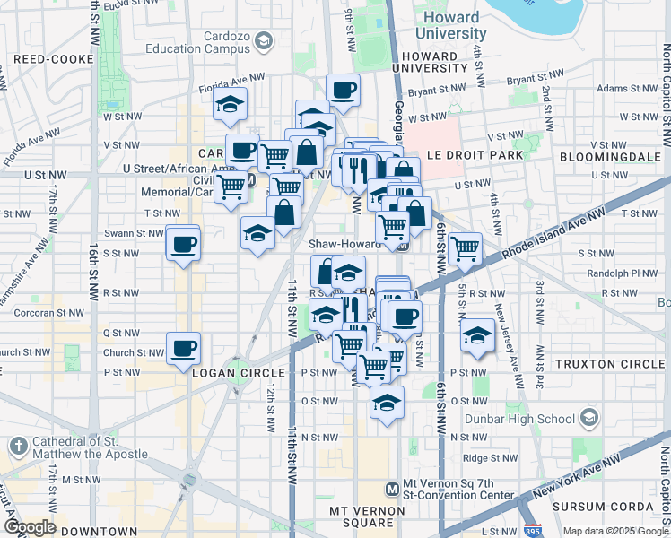 map of restaurants, bars, coffee shops, grocery stores, and more near 919 French Street Northwest in Washington