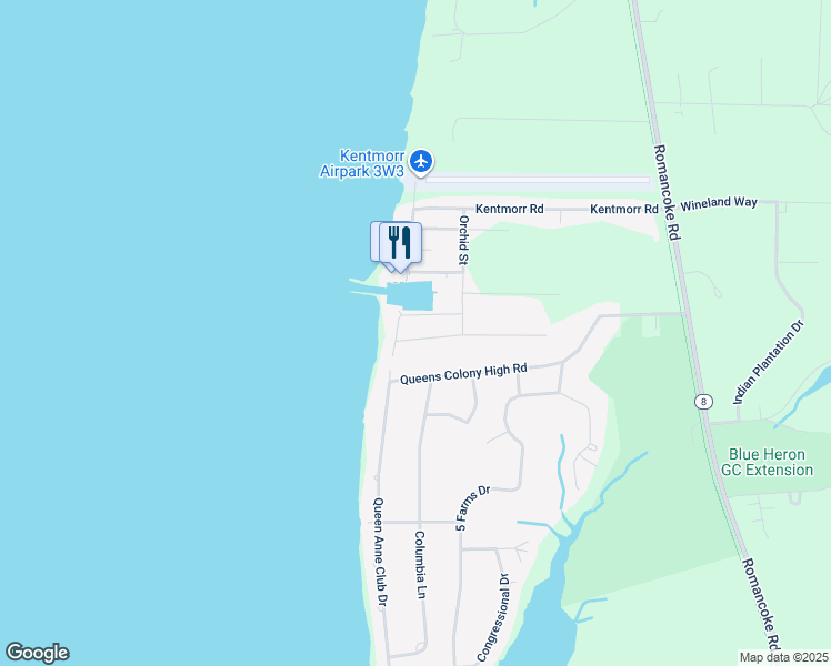 map of restaurants, bars, coffee shops, grocery stores, and more near 520 Chesapeake Avenue in Stevensville
