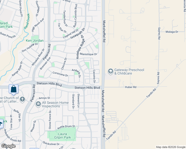 map of restaurants, bars, coffee shops, grocery stores, and more near 7712 Firehawk Lane in Colorado Springs