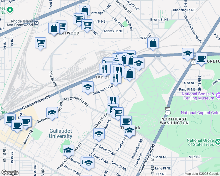 map of restaurants, bars, coffee shops, grocery stores, and more near 101 Independence Avenue Southeast in Washington