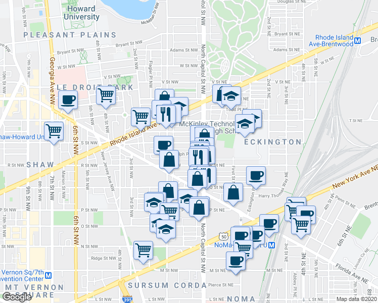 map of restaurants, bars, coffee shops, grocery stores, and more near 101 Independence Avenue Southeast in Washington