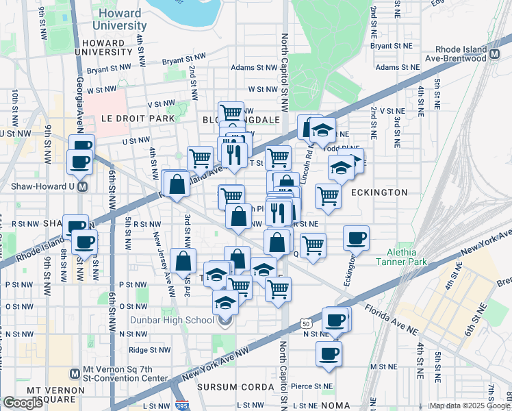 map of restaurants, bars, coffee shops, grocery stores, and more near 101 Independence Avenue Southeast in Washington