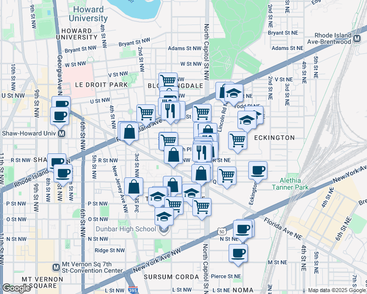 map of restaurants, bars, coffee shops, grocery stores, and more near 101 Independence Avenue Southeast in Washington
