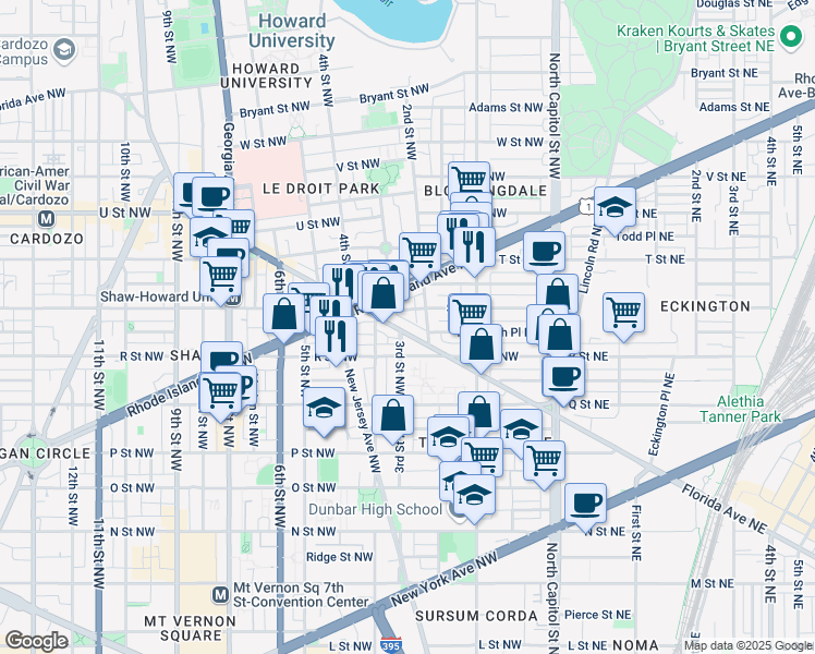 map of restaurants, bars, coffee shops, grocery stores, and more near 101 Independence Avenue Southeast in Washington