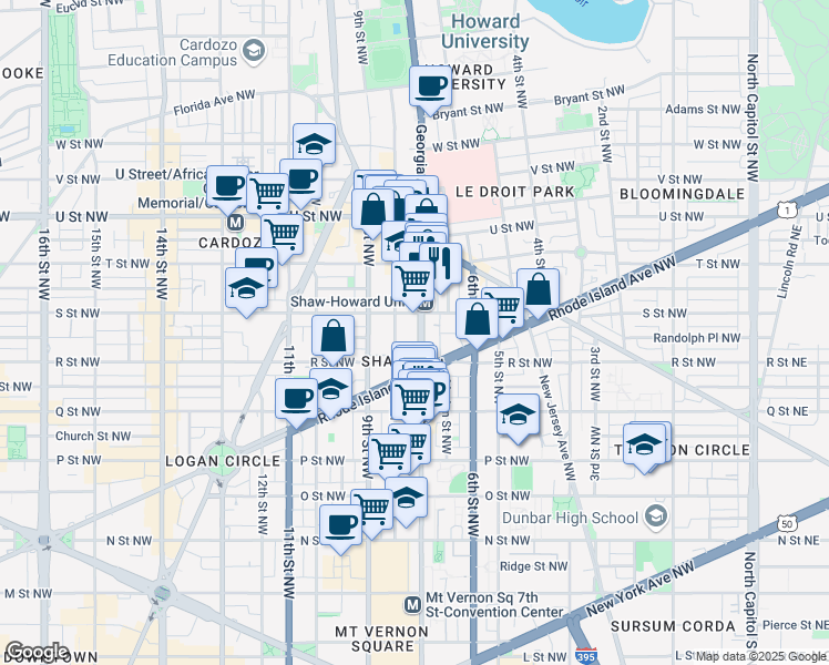 map of restaurants, bars, coffee shops, grocery stores, and more near 101 Independence Avenue Southeast in Washington