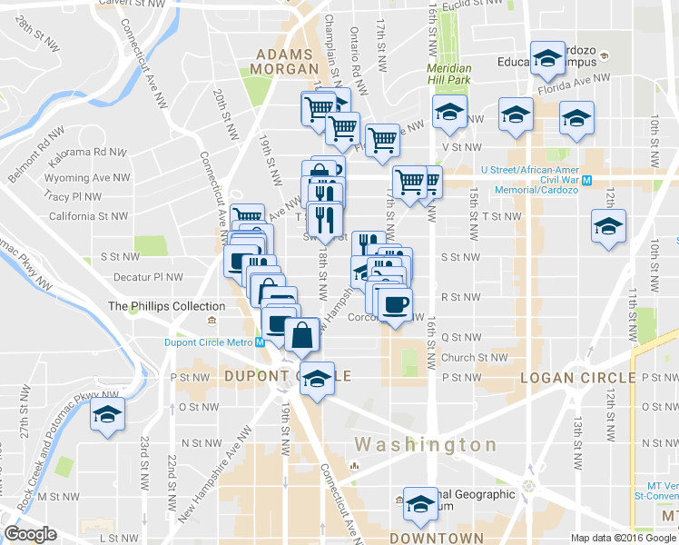 map of restaurants, bars, coffee shops, grocery stores, and more near 101 Independence Avenue Southeast in Washington