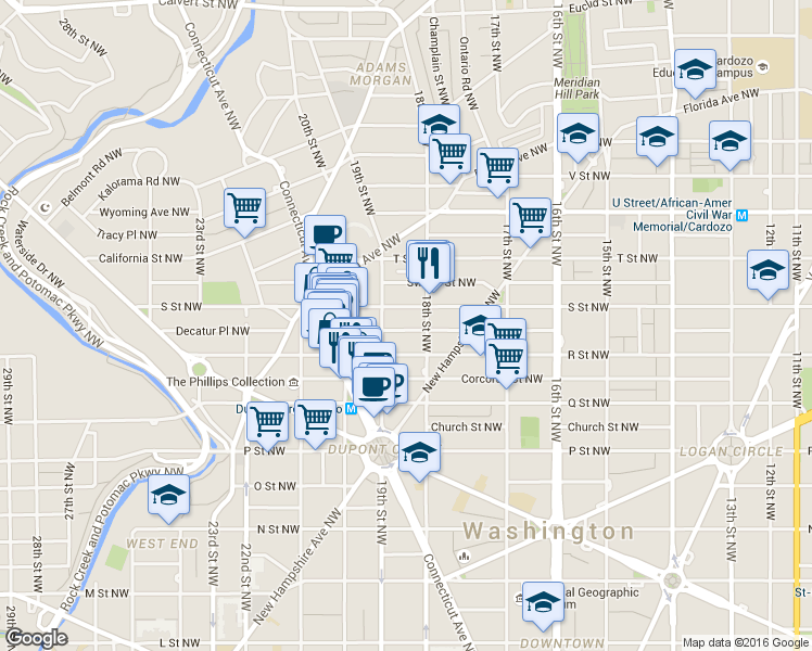 map of restaurants, bars, coffee shops, grocery stores, and more near 101 Independence Avenue Southeast in Washington