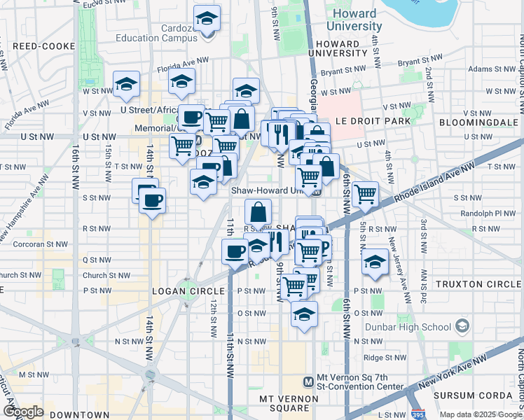 map of restaurants, bars, coffee shops, grocery stores, and more near 923 French Street Northwest in Washington