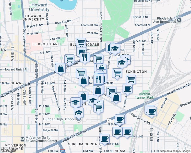 map of restaurants, bars, coffee shops, grocery stores, and more near 23 Randolph Place Northwest in Washington