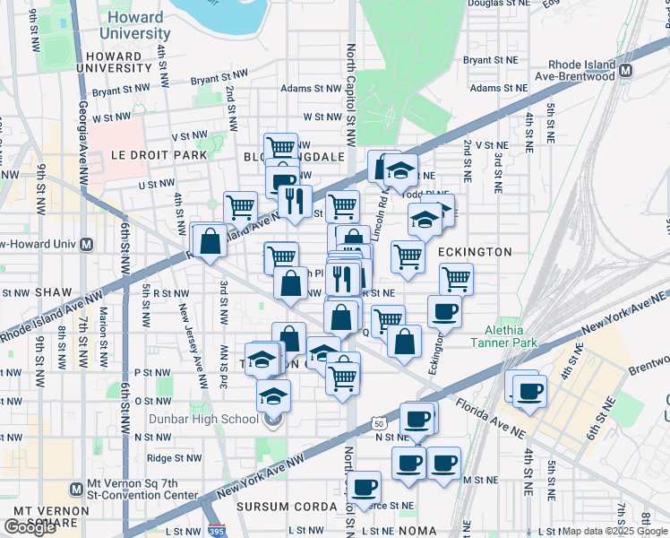 map of restaurants, bars, coffee shops, grocery stores, and more near 19 Randolph Place Northwest in Washington