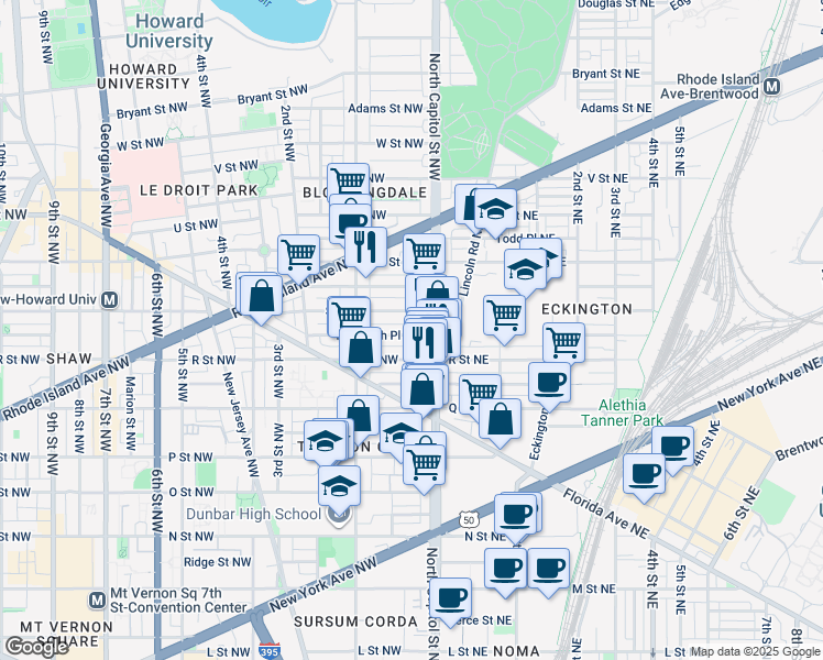 map of restaurants, bars, coffee shops, grocery stores, and more near 23 Randolph Place Northwest in Washington