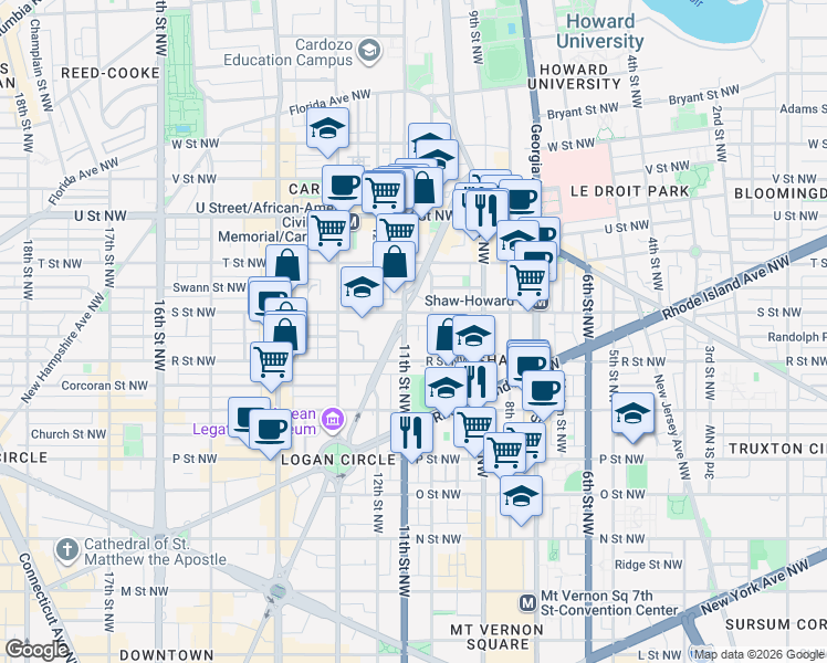map of restaurants, bars, coffee shops, grocery stores, and more near 101 Independence Avenue Southeast in Washington