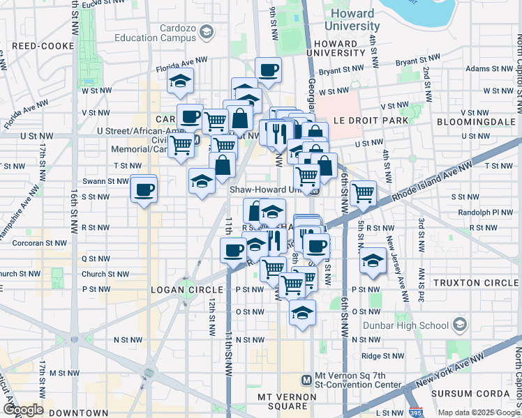 map of restaurants, bars, coffee shops, grocery stores, and more near 923 French Street Northwest in Washington