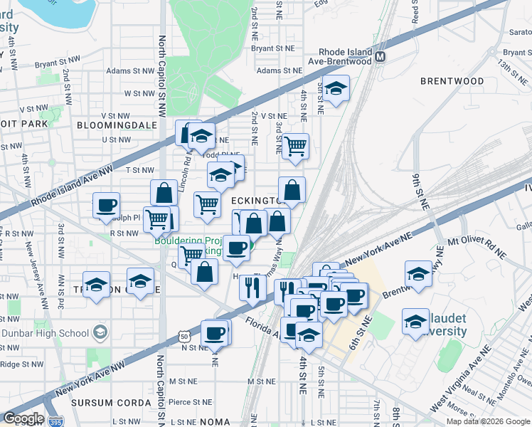 map of restaurants, bars, coffee shops, grocery stores, and more near 101 Independence Avenue Southeast in Washington
