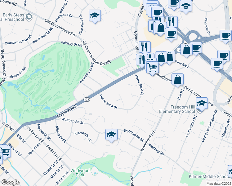 map of restaurants, bars, coffee shops, grocery stores, and more near 1902 Gables Lane in Vienna