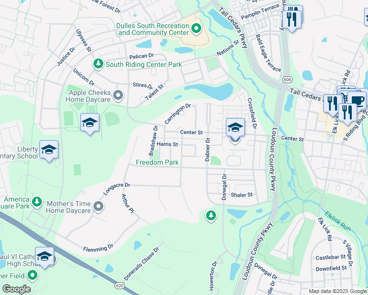map of restaurants, bars, coffee shops, grocery stores, and more near 42681 Rolling Rock Square in Chantilly