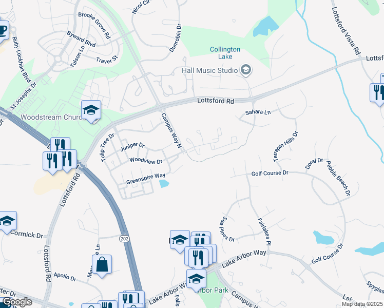 map of restaurants, bars, coffee shops, grocery stores, and more near 1701 Stourbridge Court in Bowie