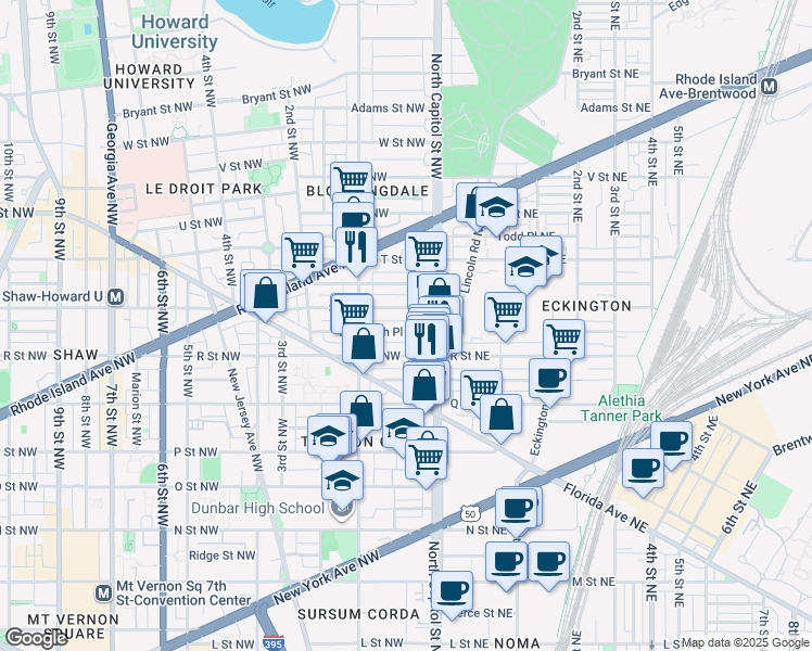 map of restaurants, bars, coffee shops, grocery stores, and more near 101 Independence Avenue Southeast in Washington