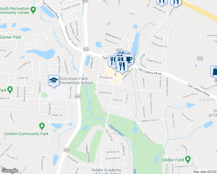map of restaurants, bars, coffee shops, grocery stores, and more near 43029 Chiswick Terrace in Chantilly