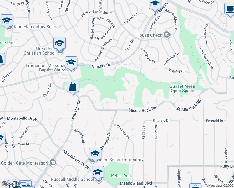 map of restaurants, bars, coffee shops, grocery stores, and more near 3825 Teakwood Place in Colorado Springs
