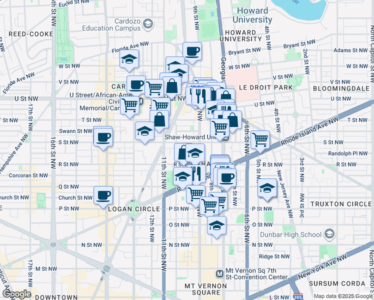 map of restaurants, bars, coffee shops, grocery stores, and more near 923 French Street Northwest in Washington