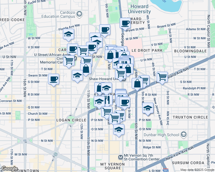 map of restaurants, bars, coffee shops, grocery stores, and more near 101 Independence Avenue Southeast in Washington