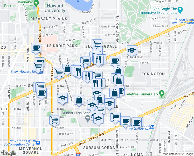 map of restaurants, bars, coffee shops, grocery stores, and more near 101 Independence Avenue Southeast in Washington