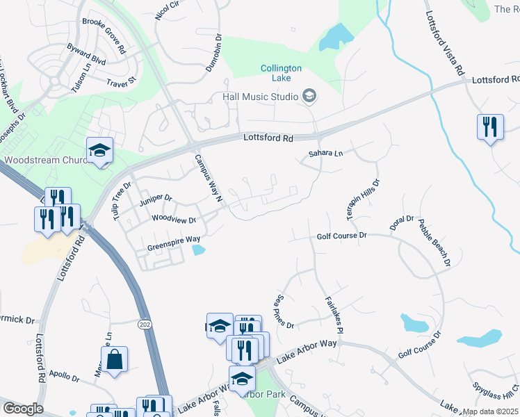 map of restaurants, bars, coffee shops, grocery stores, and more near 1711 Barrington Court in Bowie