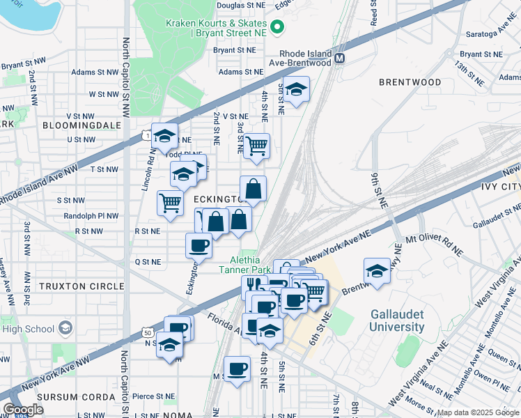 map of restaurants, bars, coffee shops, grocery stores, and more near 101 Independence Avenue Southeast in Washington