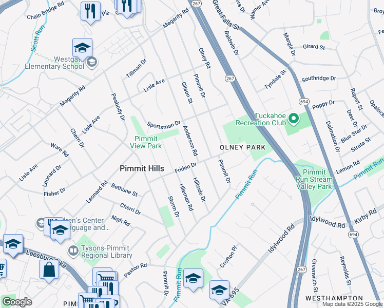 map of restaurants, bars, coffee shops, grocery stores, and more near 1912 Anderson Road in Falls Church