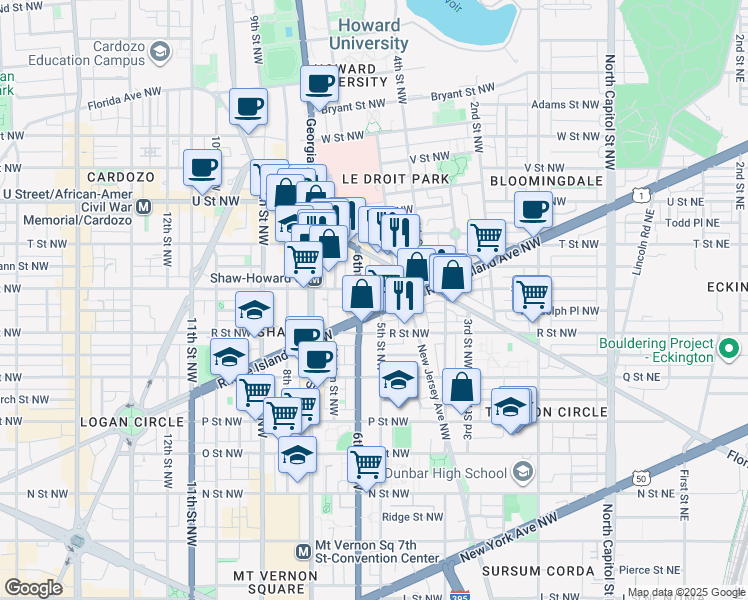 map of restaurants, bars, coffee shops, grocery stores, and more near 101 Independence Avenue Southeast in Washington