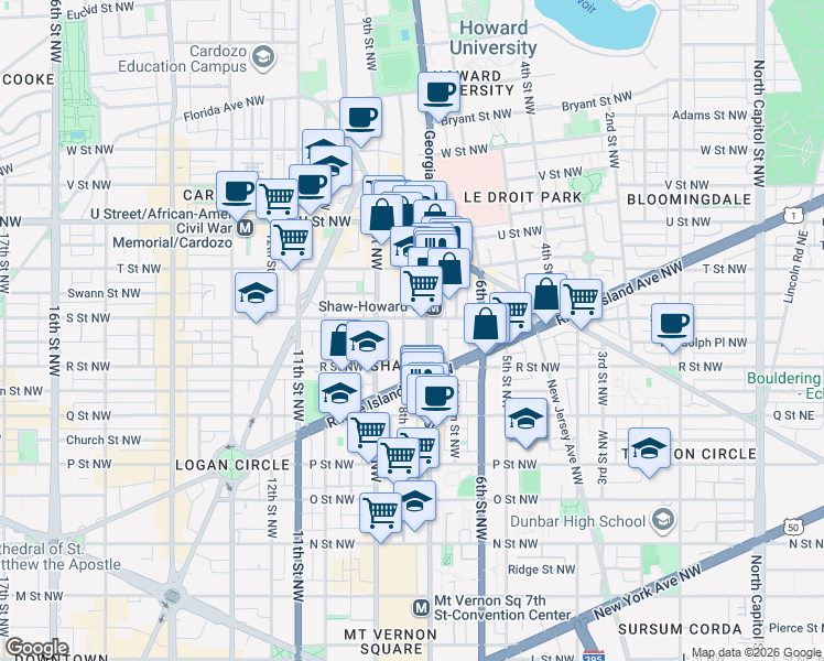 map of restaurants, bars, coffee shops, grocery stores, and more near 101 Independence Avenue Southeast in Washington